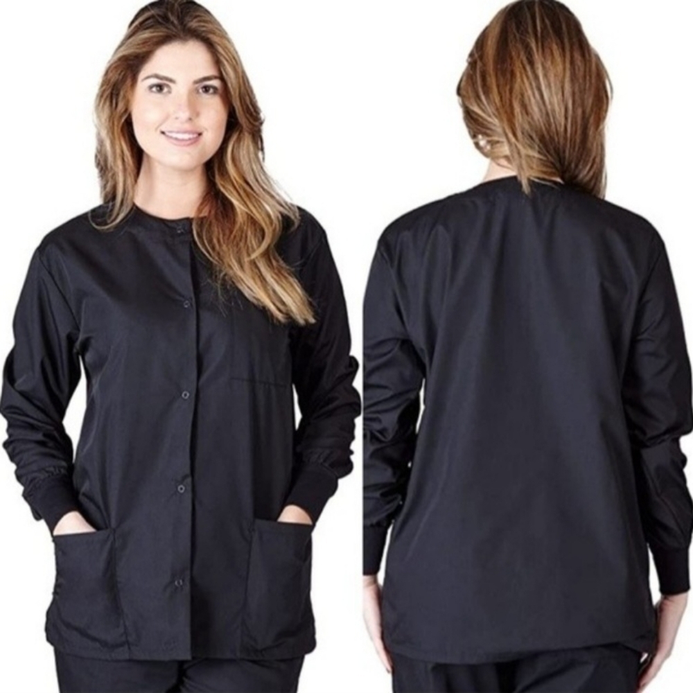 Natural Uniforms Solid Black Snap On Scrub Jacket Size Small
